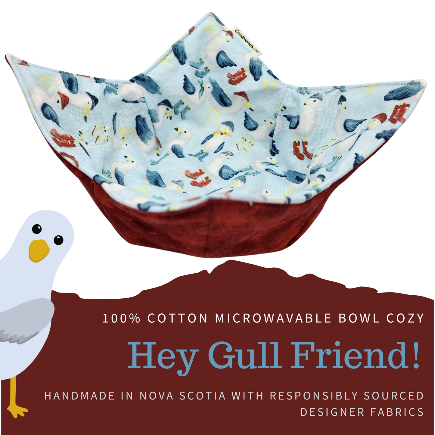 100% Cotton Microwavable Bowl Cozy - Hey Gull Friend!